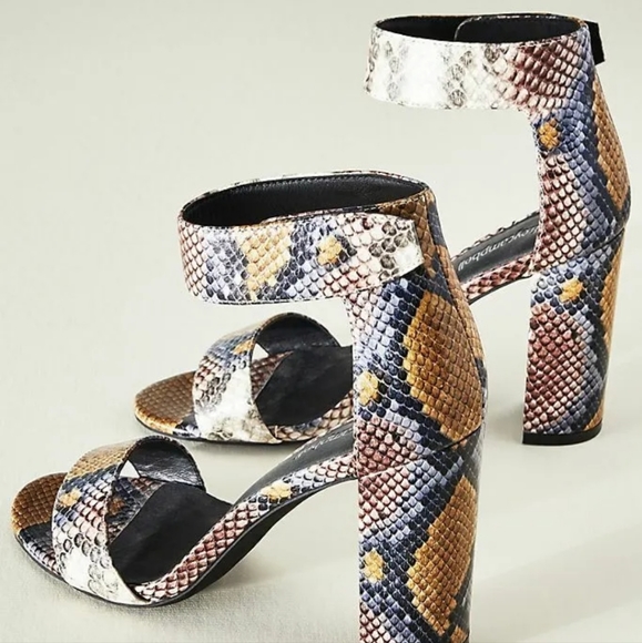 Jeffrey Campbell Snake Embossed Leather Heeled Sandals Shoes size 11 - Picture 2 of 12